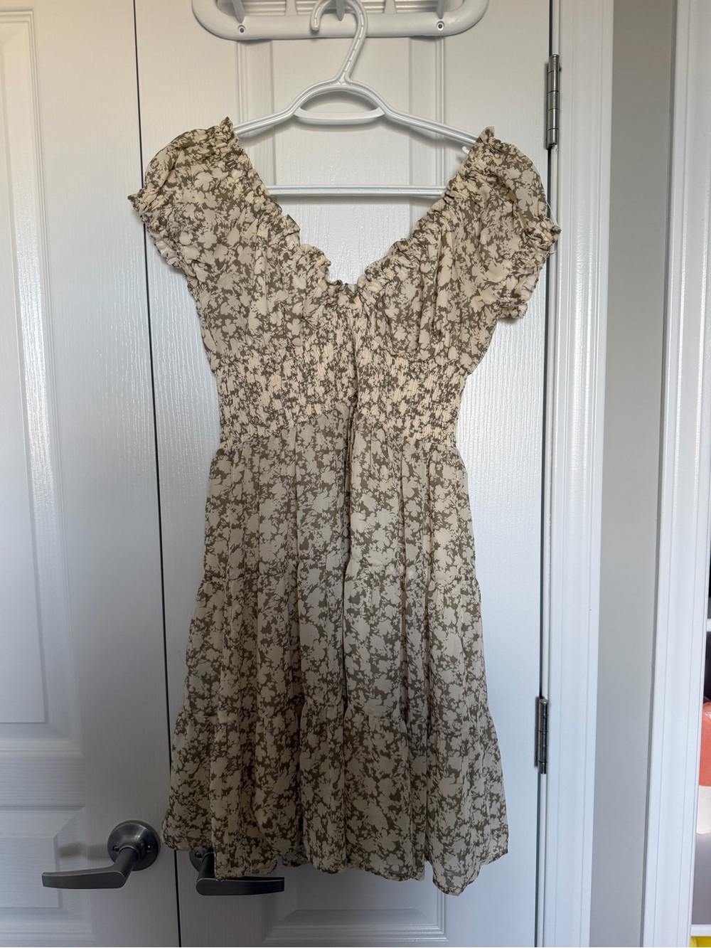 Dynamite Pale Green Floral Smocked Mini Dress